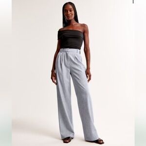 Abercrombie & Fitch Light Grey Sloane Tailored Wide Leg Pleated Trousers Size 31